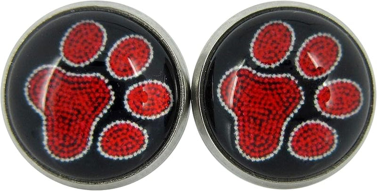 Summerfield Collection Stainless Steel Paw Print Glass Stud Earrings 12mm (Red)