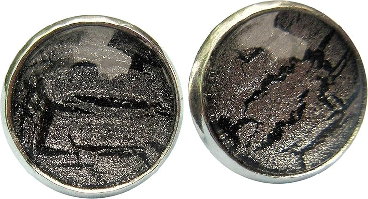 Summerfield Collection Silver-tone Black Shattered Glitter Glass Stud Earrings Hand-painted 12mm