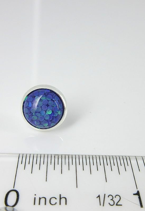 Summerfield Collection Shiny Silver-tone Iridescent Glitter Resin Stud Earrings 10mm (Purple)
