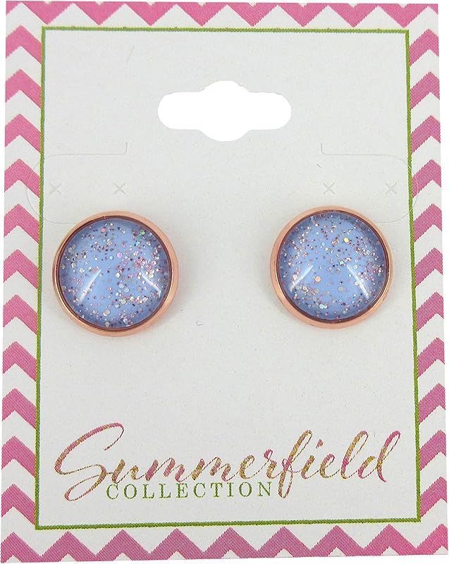 Summerfield Collection Glitter Glass Rose Gold-Tone Galaxy Stud Earrings Blue Sky Iridescent