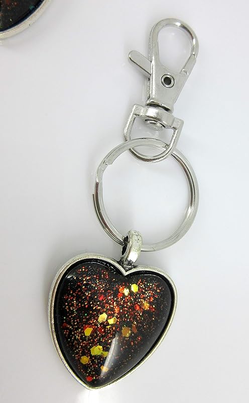 Summerfield Collection Antiqued Silver-tone Black and Red Duochrome Glitter Glass Heart Keychain Hand-painted