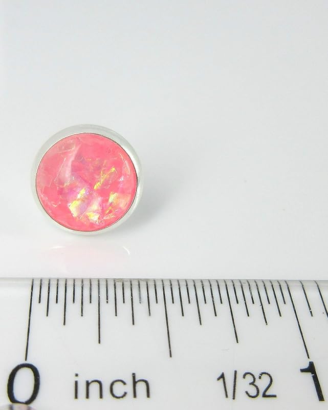 Summerfield Collection Shiny Silver-tone Opalescent Leaf Resin Stud Earrings 10mm (Cotton Candy Pink)