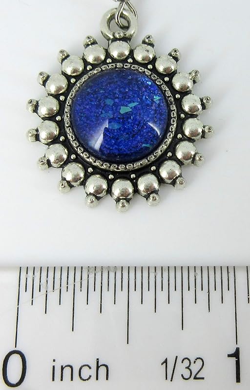 Summerfield Collection Antiqued Silver-tone Purple and Blue Glitter Glass Dangle Earrings Hand-painted