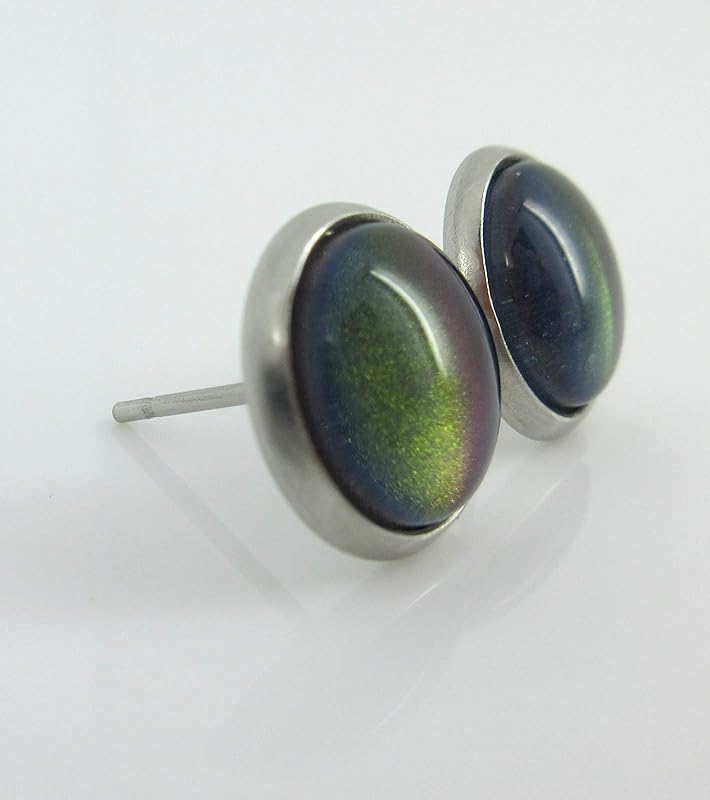 Summerfield Collection Stainless Steel Dark Blue Teal Purple Glass Stud Earrings Hand-painted 10mm