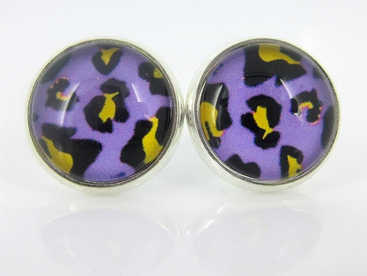 Summerfield Collection Stainless Steel Trio Animal Print Glass Stud Earrings 12mm Set