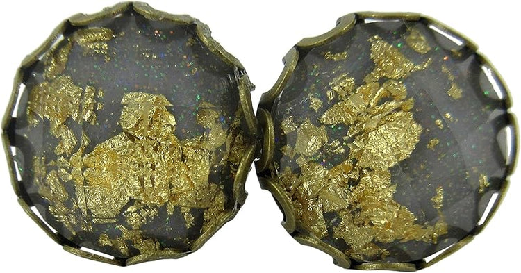 Summerfield Collection Antiqued Gold-tone Faceted Resin Leaf Foil Stud Earrings 12mm (Gray)