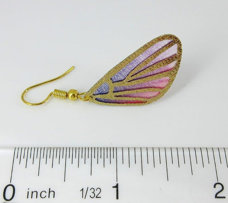 Summerfield Collection Gold Tone Butterfly Wing Fabric Dangle Earrings (Hot Pink and Purple)