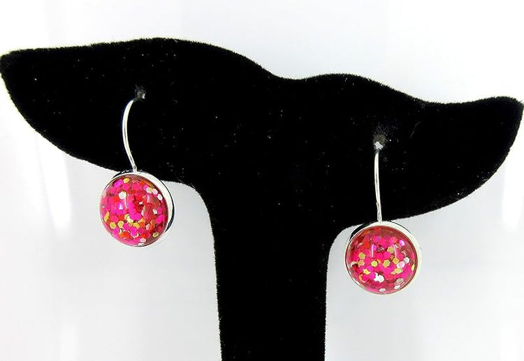 Summerfield Collection Silver-tone Metallic Glitter Resin Lever-back Drop Earrings 12mm (Pink)