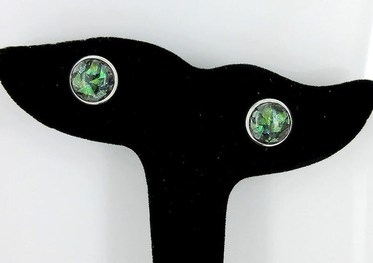 Summerfield Collection Shiny Silver-tone Opalescent Leaf Resin Stud Earrings 10mm (Black)