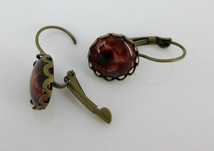 Summerfield Collection Antiqued Gold-tone Faux Tortoise Shell Resin Lever-back Drop Earrings