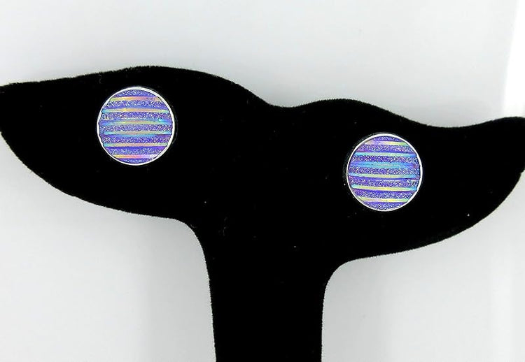 Summerfield Collection Silver-tone Frosted Metallic Stripe Stud Earrings 12mm (Lavender Purple AB)