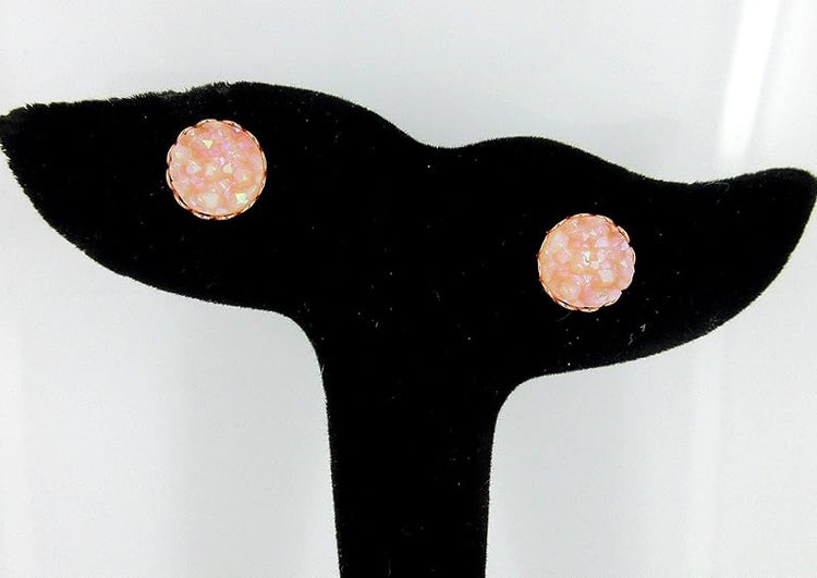 Summerfield Collection Rose Gold-tone Clear Light Pink AB Faux Druzy Stone Stud Earrings 10mm