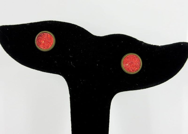 Summerfield Collection Duo Antiqued Gold-tone Red and Purple Faux Druzy Stone Stud Earrings 8mm Set