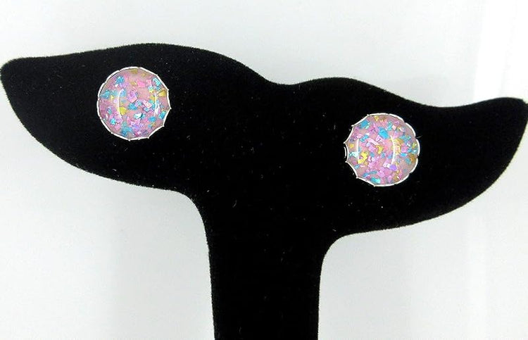 Summerfield Collection Stainless Steel Unicorn Shard Glitter Glass Stud Earrings Hand-painted 12mm