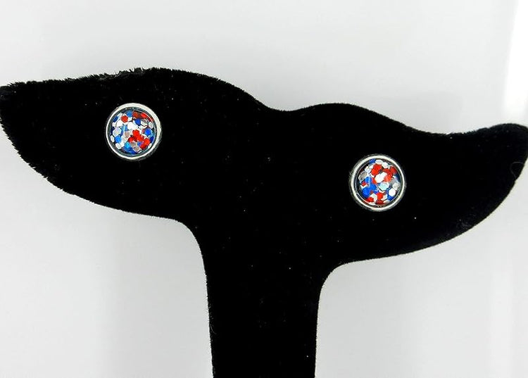 Summerfield Collection Silver-tone Patriotic Glitter Resin Stud Earrings Red Blue USA (8mm)