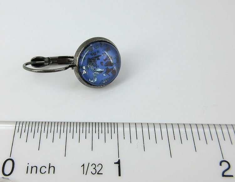Summerfield Collection Hematite-tone Cornflower Blue Flake Glitter Glass Lever-back Drop Earrings Hand-painted