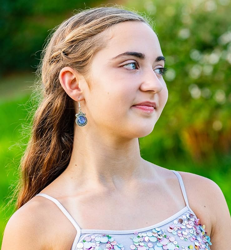 Summerfield Collection Antiqued Silver-tone Purple Gold Black Shimmer Glass Dangle Earrings Hand-painted