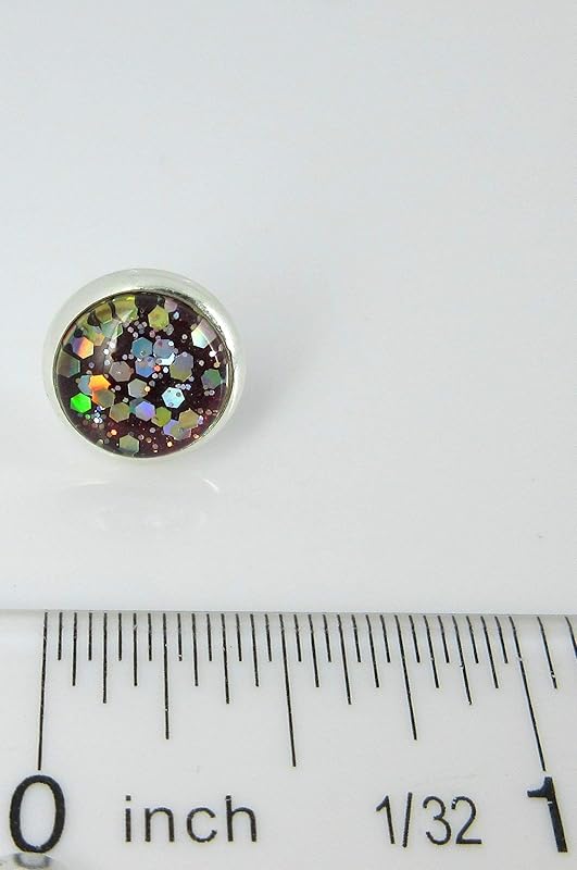 Summerfield Collection Silver-tone Burgundy Confetti Glitter Glass Stud Earrings Hand-painted 10mm