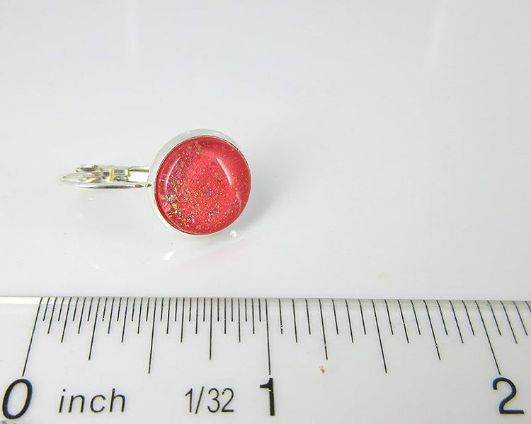 Summerfield Collection Silver-tone Coral Iridescent Glitter Glass Galaxy Drop Earrings Leverback Hand-painted