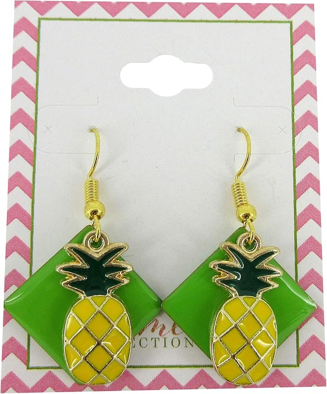 Summerfield Collection Gold-tone Green Enamel Pineapple Charm Dangle Earrings