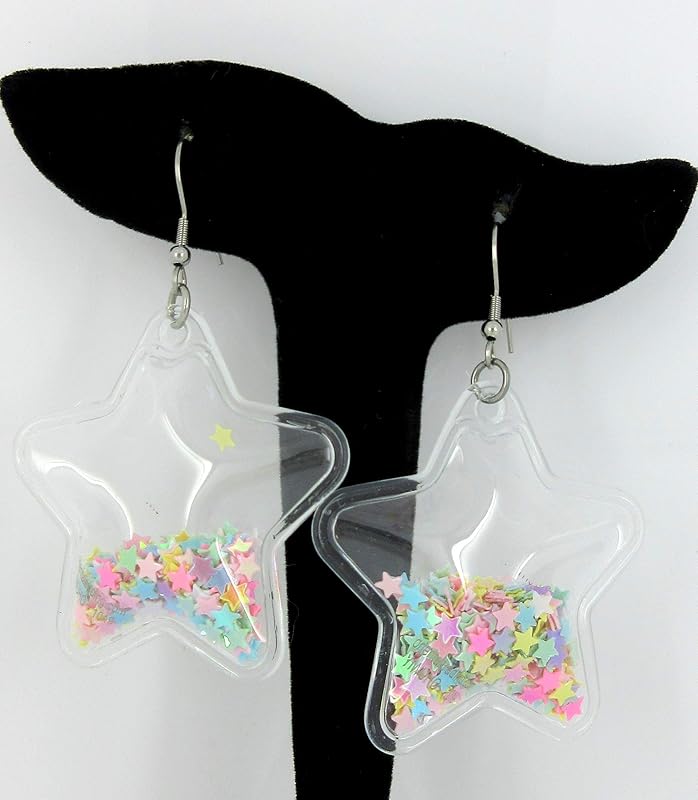 Summerfield Collection Confetti Glitter Shaker Large Star Dangle Earrings Stainless Steel (Multi)