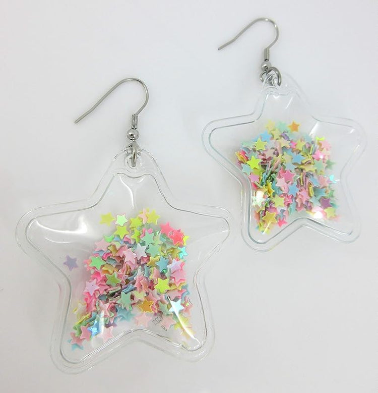 Summerfield Collection Confetti Glitter Shaker Large Star Dangle Earrings Stainless Steel (Multi)