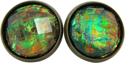 Summerfield Collection Antiqued Gold-tone Faceted Resin Opalescent Stud Earrings 12mm (Black)