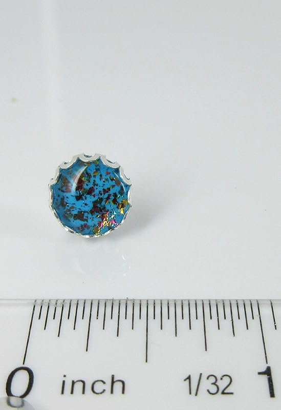 Summerfield Collection Silver-tone Aqua Blue and Rainbow Flake Glass Stud Earrings Hand-painted 10mm