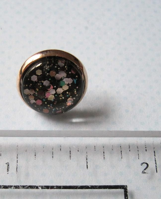 Summerfield Collection Rose Gold-tone Confetti Glitter Black Glass Stud Earrings Hand-painted 12mm