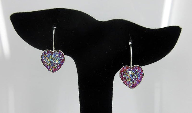 Summerfield Collection Silver-tone Raspberry Heart Faux Druzy Stone Lever-back Drop Earrings 12mm