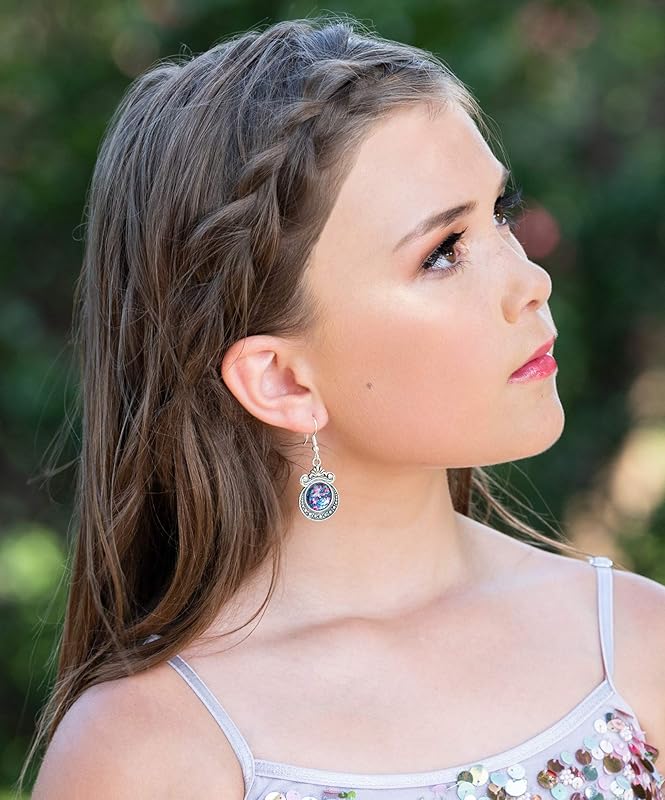 Summerfield Collection Antiqued Silver-tone Blue Purple Pink Chunky Glitter Glass Dangle Earrings Hand-painted
