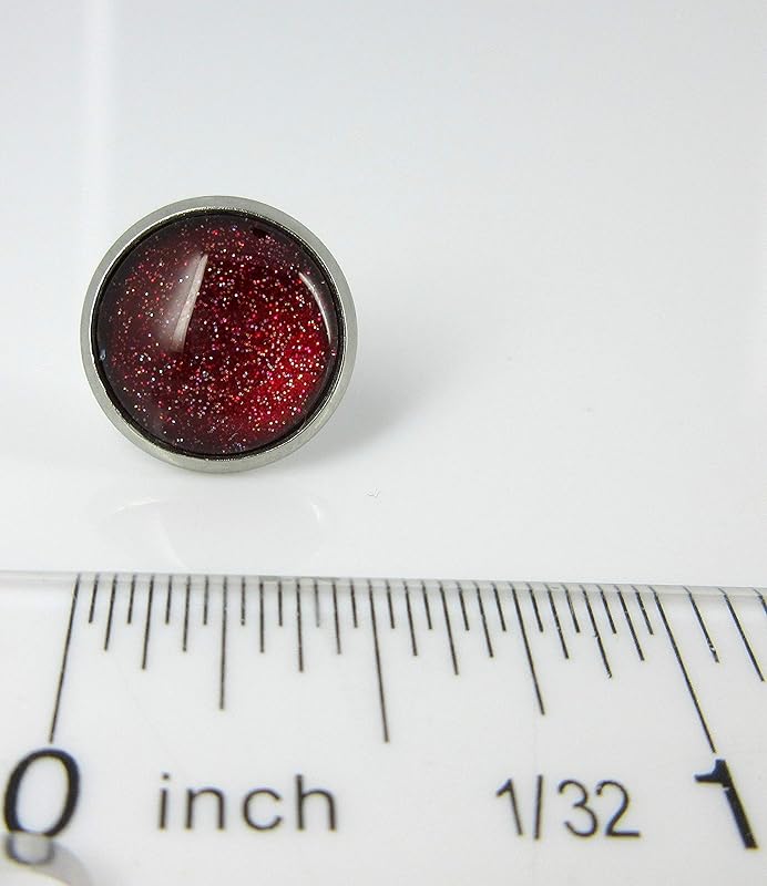 Summerfield Collection Stainless Steel Red with Gold Glitter Glass Stud Earrings Hand-painted 12mm
