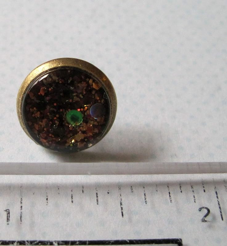 Summerfield Collection Antiqued Gold-Tone Brown Green Black Glitter Glass Stud Earrings 1/2" Round