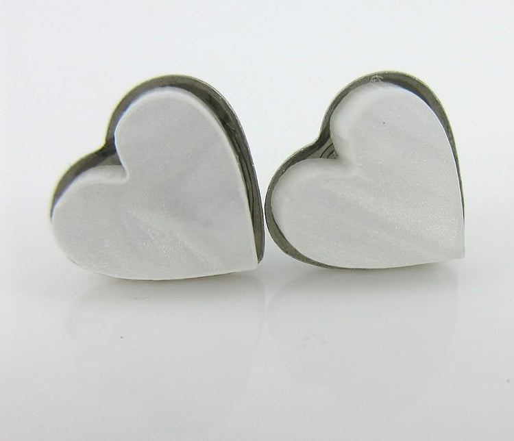 Summerfield Collection Stainless Steel Pearly Acrylic Heart Stud Earrings 8mm (White)