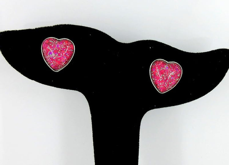 Summerfield Collection Hot Pink Hand-painted Glass Heart Choker Necklace Faux Black Suede Cord Stud Earrings Set