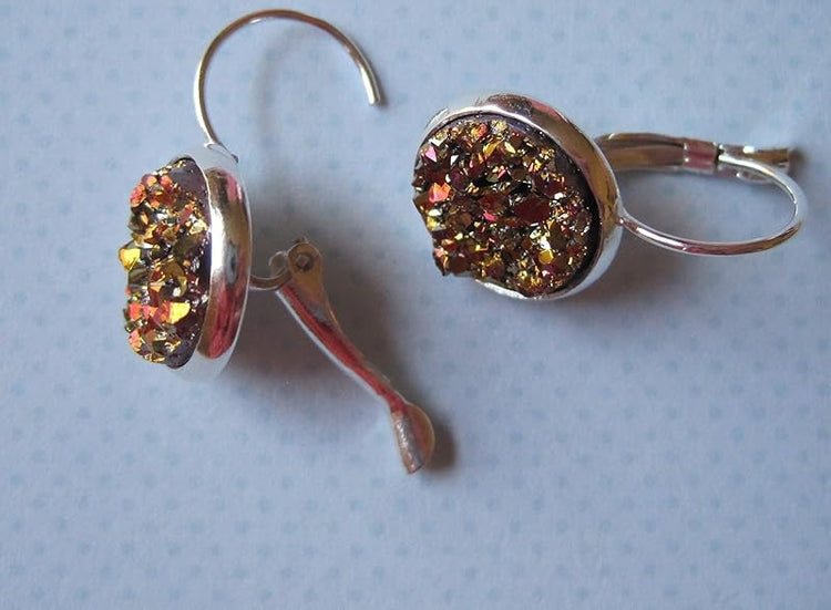 Summerfield Collection Silver-tone Metallic Faux Druzy Stone Lever-back Drop Earrings 12mm (Gold/Pink)