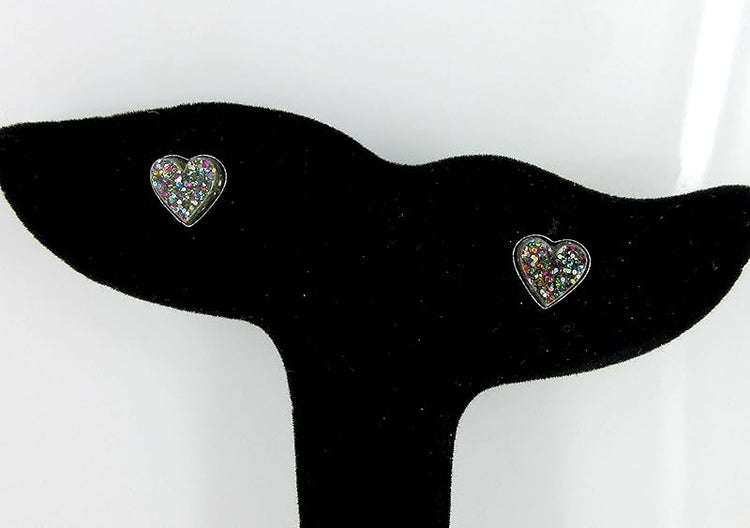 Summerfield Collection Stainless Steel Glitter Acrylic Heart Stud Earrings 8mm (Dark Rainbow)