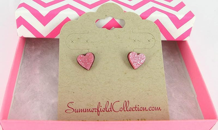 Summerfield Collection Stainless Steel Glitter Acrylic Heart Stud Earrings 8mm (Bubblegum Pink)