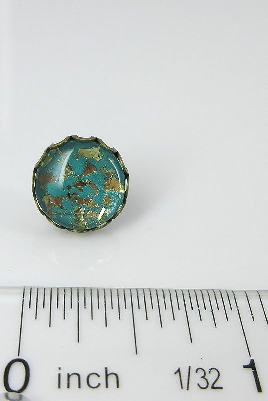 Summerfield Collection Antiqued Gold-tone Teal Blue Green Glitter Glass Stud Earrings Hand-painted 12mm