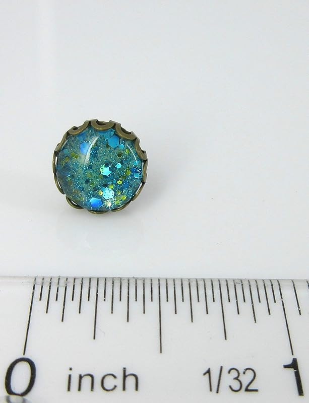 Summerfield Collection Antiqued Gold-tone Seafoam Green and Blue Glitter Glass Stud Earrings Hand-painted 10mm