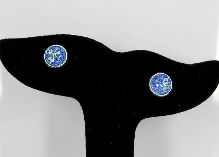 Summerfield Collection Duo Silver-tone Faux Druzy Stone Stud Earrings 8mm Set (Pink AB/Purple)