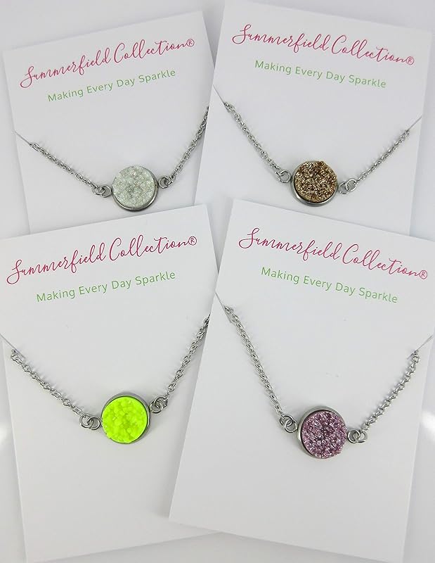 Summerfield Collection Stainless Steel Faux Druzy Stone Pendant Necklace (Neon Yellow)