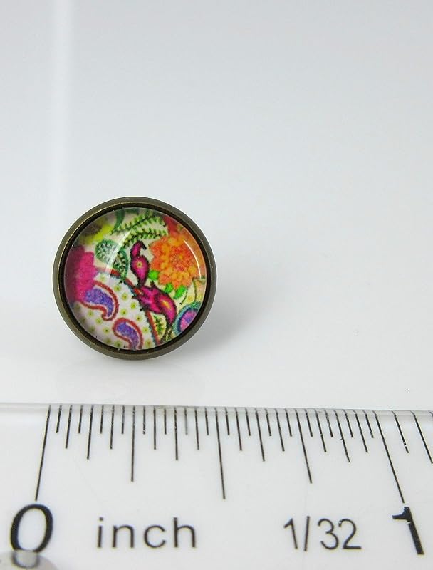 Summerfield Collection Antiqued Gold-tone Paisley Print Glass Stud Earrings 12mm