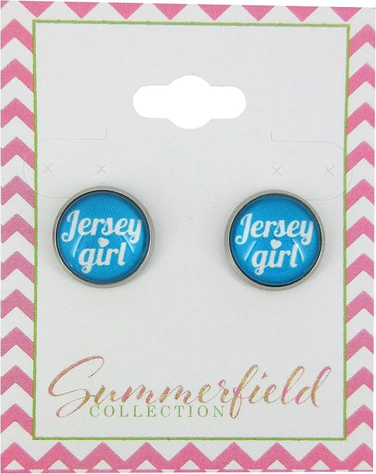 Summerfield Collection Stainless Steel Girl Print Glass Stud Earrings 12mm (Jersey Girl)