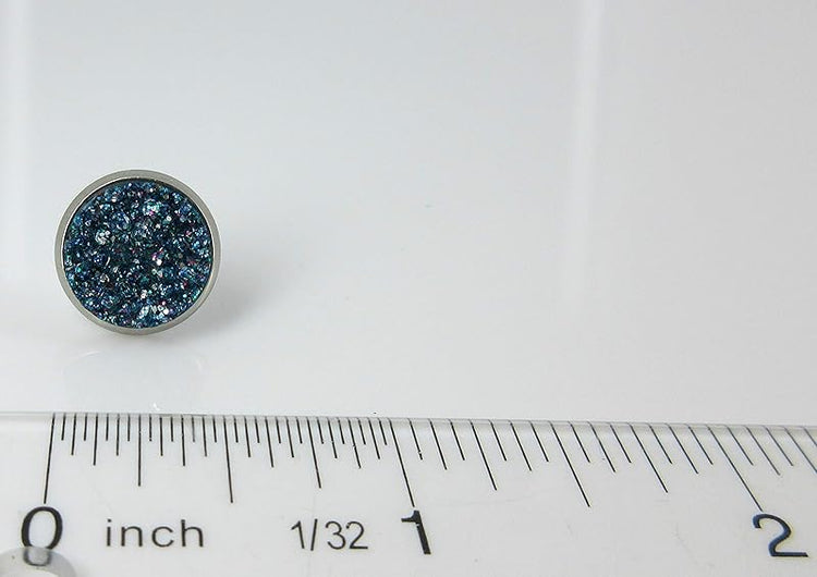 Summerfield Collection Trio Stainless Steel Glitter Faux Druzy Stone Stud Earrings Set (Purple/Silver/Blue)