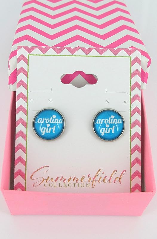 Summerfield Collection Stainless Steel Girl Print Glass Stud Earrings 12mm (Carolina Girl)