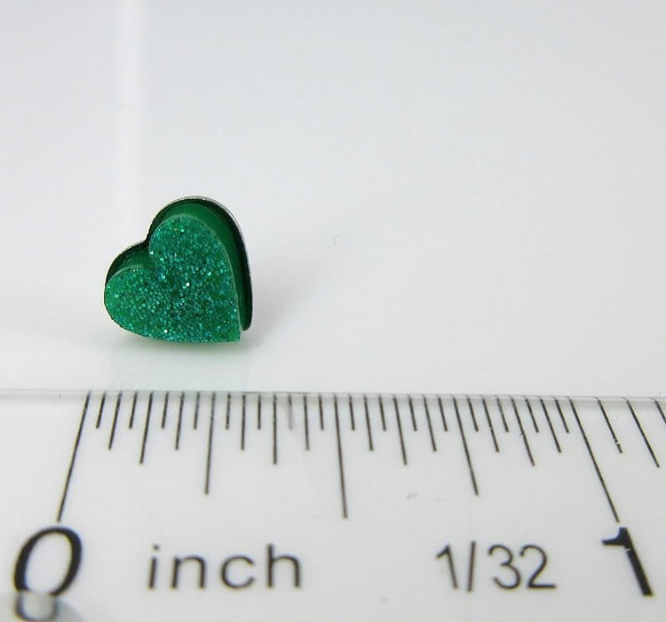 Summerfield Collection Stainless Steel Glitter Acrylic Heart Stud Earrings 8mm (Teal Blue Green)