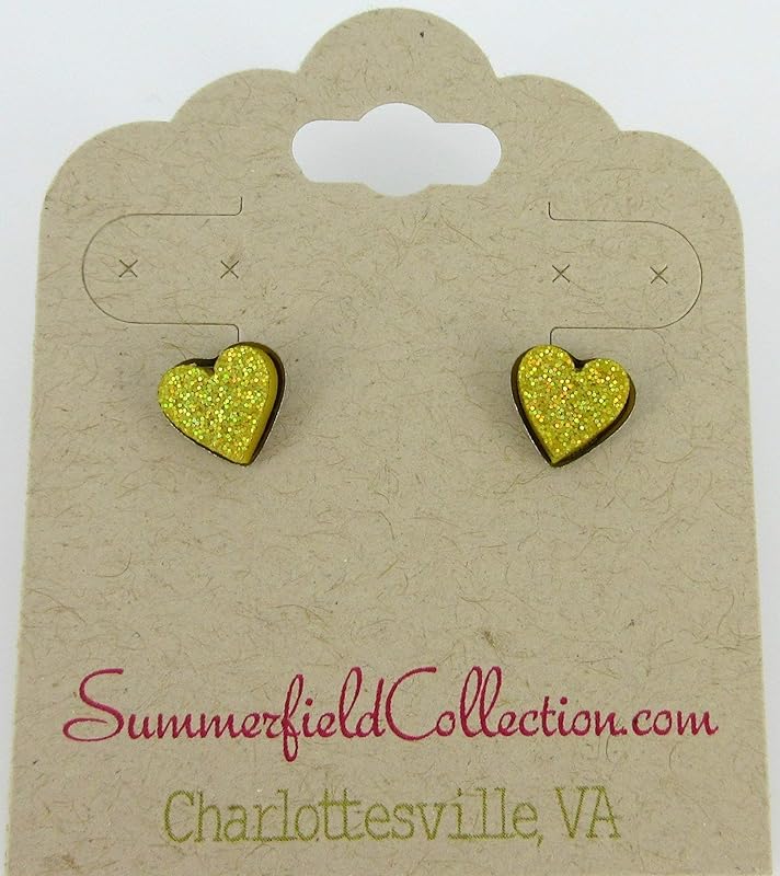 Summerfield Collection Stainless Steel Glitter Acrylic Heart Stud Earrings 8mm (Yellow)