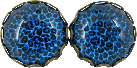 Summerfield Collection Antiqued Gold-tone Animal Print Glass Stud Earrings 12mm (Dark Blue)