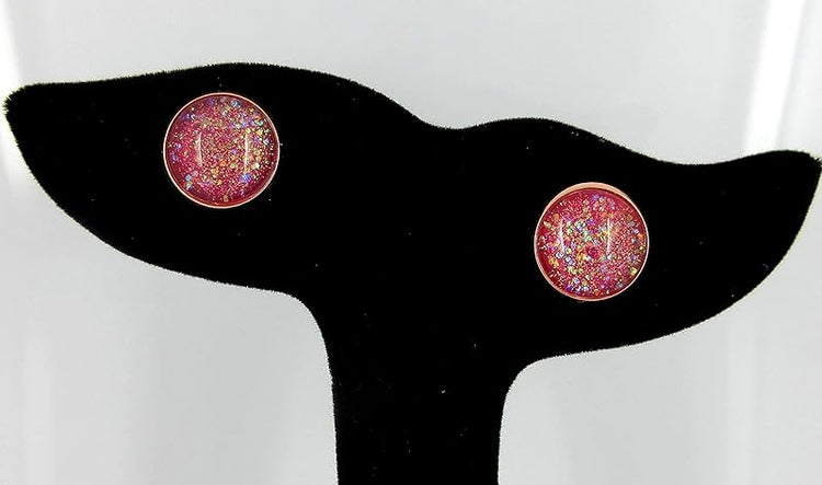 Summerfield Collection Rose Gold-tone Berry Iridescent Glitter Glass Galaxy Stud Earrings Hand-painted 12mm